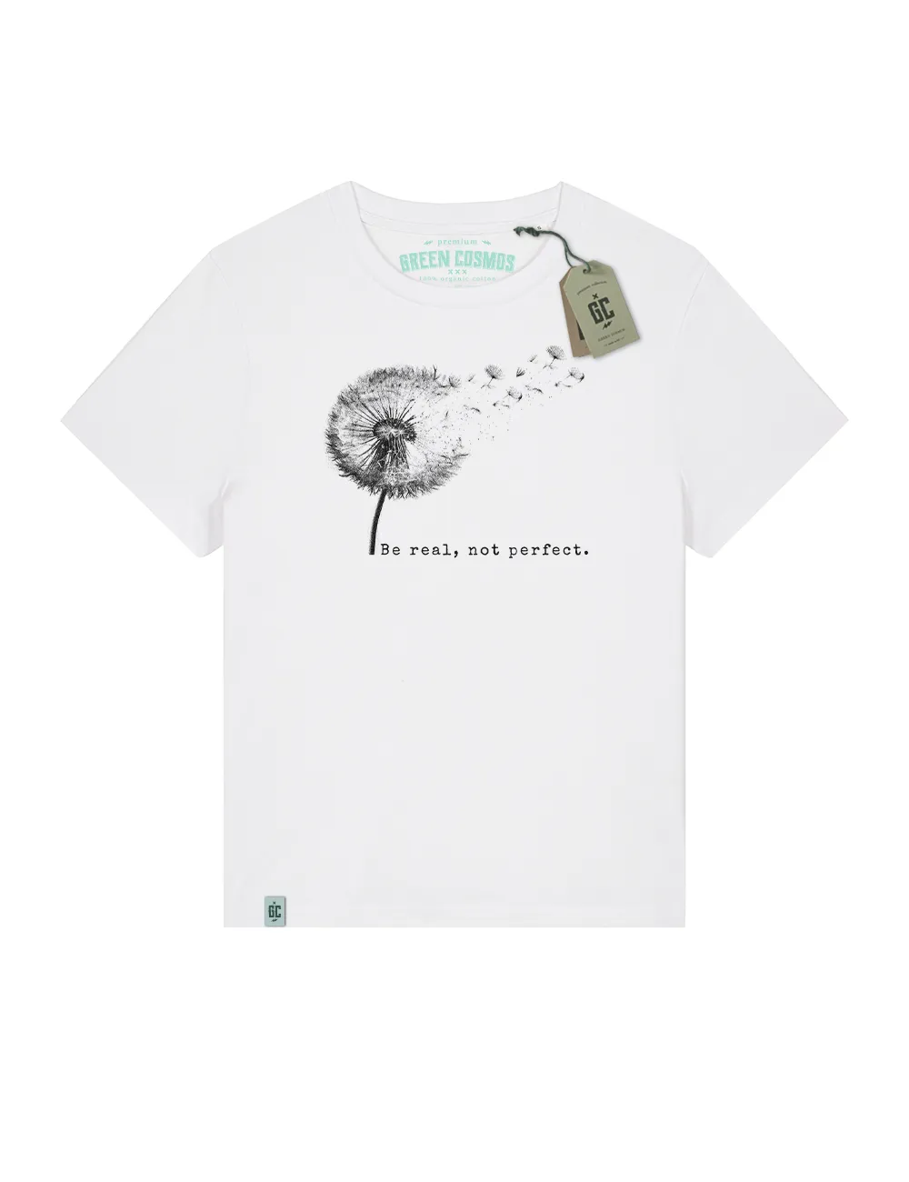 GREEN COSMOS PREMIUM koszulka damska BE REAL NOT PERFECT 1 GREEN COSMOS PREMIUM koszulka damska BE REAL NOT PERFECT